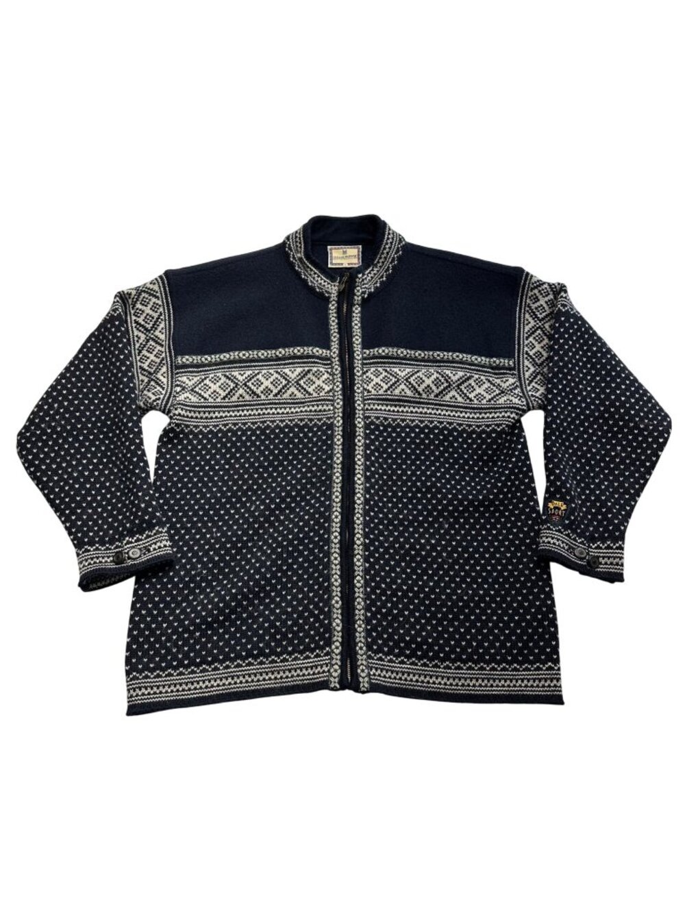 Vintage Dale Of Norway Knit Zip Scandinavian Sweater Mens Size Large Wool Navy